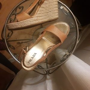 $875 Auth. Prada Espadrilles Wedges/Sandals